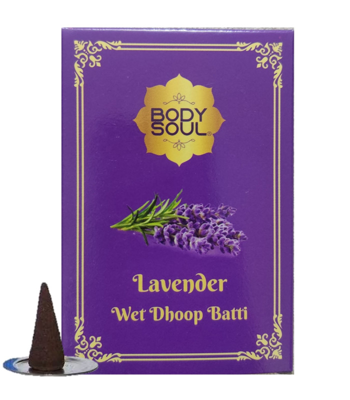 Bodysoul Premium Wet Dhoop Batti - Lavender 10 pcs - Pack of 6| Dhoop Batti For Puja| Charcoal Free & 100% Organic| Lavender Dhoop Batti